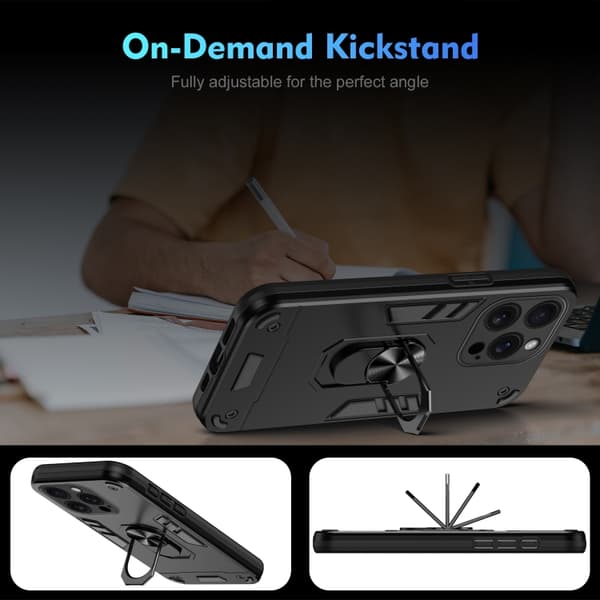 iPhone 16 Pro Shockproof Metallringhållare Skal Svart