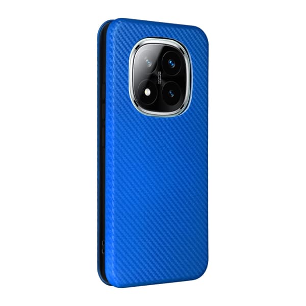 Redmi Note 14 Pro 4G Global - Flip Läderfodral med Kolfibertextur Blå