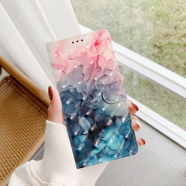 iPhone 16 Pro Max 3D Mönster Läder Skal - Elegant och Skyddande Mobilskydd 3D Rosa Blå Marmor