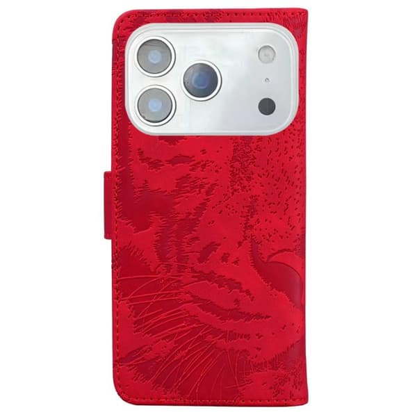 iPhone 18 Pro / iPhone 17 Pro Skal läderfodral med tigerprägling Röd
