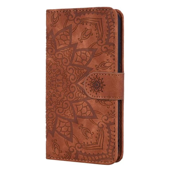 iPhone 18 Pro / iPhone 17 Pro Skal läderfodral med mandala präglad design - dubbelvik Brun
