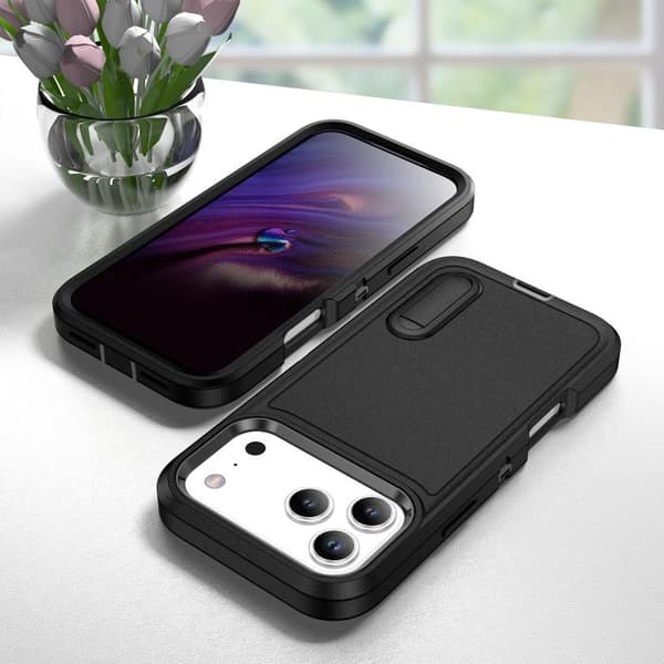 iPhone 18 Pro Max / iPhone 17 Pro Max Skal - robust PC + silikon med hållare Svart