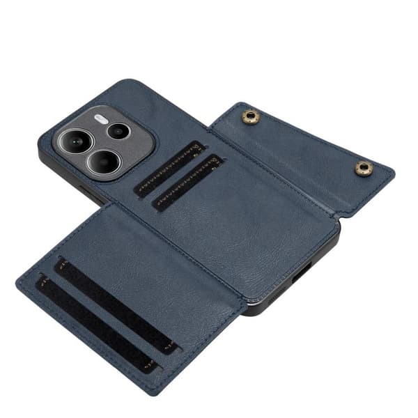 Redmi Note 14 4G - Magnetiskt Mobilskal med Dubbel Spänne och Kortfack Blå