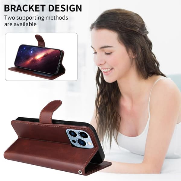 iPhone 18 Pro / iPhone 17 Pro Skal Läderfodral - Klassisk Kalvskinnstextur Brun