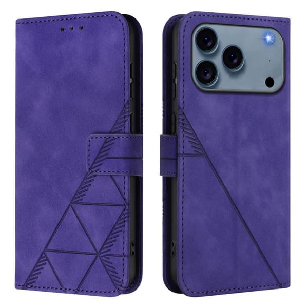 iPhone 17 Pro Skal läderfodral med 3D-embossed flip design Purpur