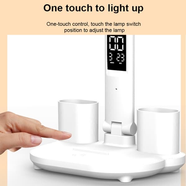 LED Intelligent Digital Display Fällbar Skrivbordslampa - Dubbelhuvud USB Rak Plug