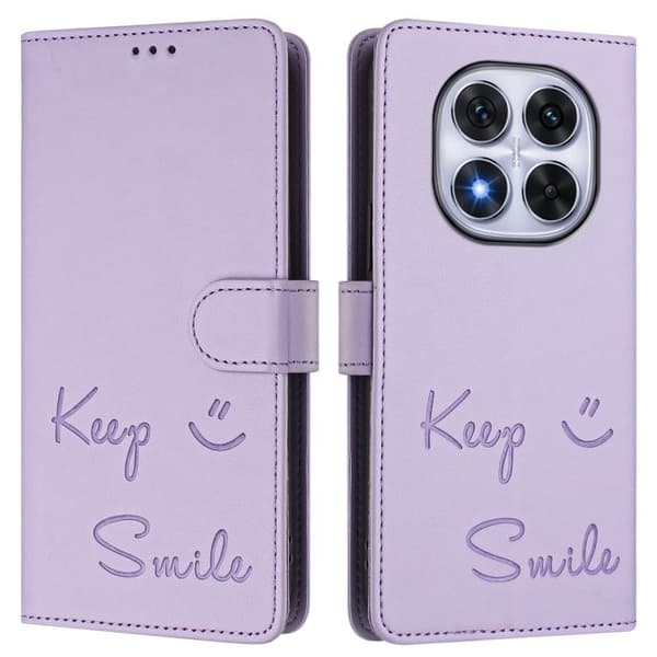 Redmi Note 14 Pro 4G - RFID Läderfodral med Smile Embossing Ljuslila