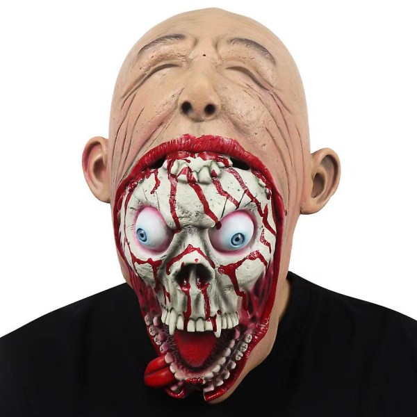 Zombie Devil Cosplay Big Mouth Latex Mask Huvudbonader Halloween Carnival Maskerad Skräck Huvudskydd Cover