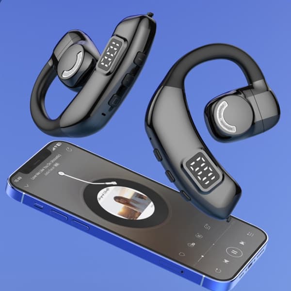 Bluetooth-headset Digital Display Hängande Öra OWS Stereo Sports Earbuds Orange