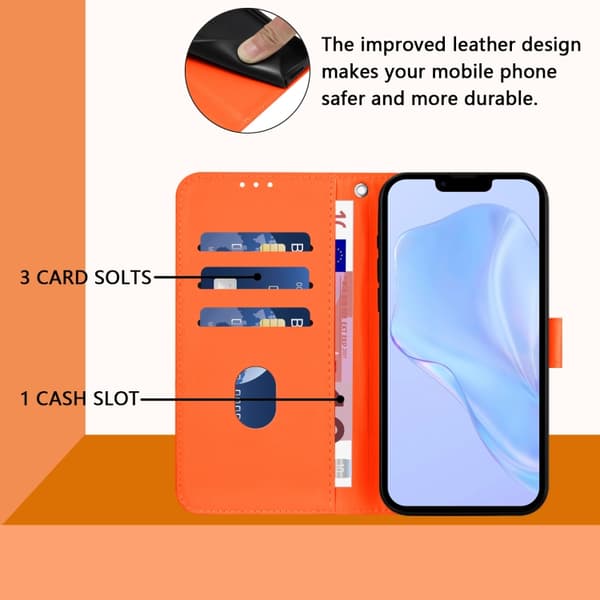 iPhone 16 Pro Skal Solid Färg med Lanyard - Läderfodral Orange