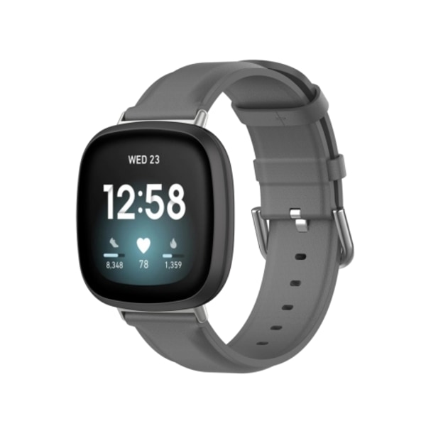 För Fitbit Versa 3 / Sense watch i äkta läder Grey