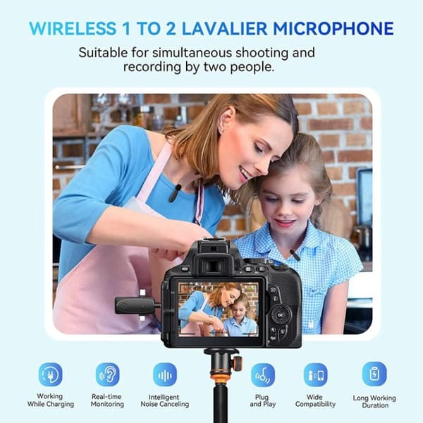 One by Two 3 i 1 Mini Trådlösa Lavalier Mikrofoner för iPhone / Android / Kamera med Brusreduceringsfunktion