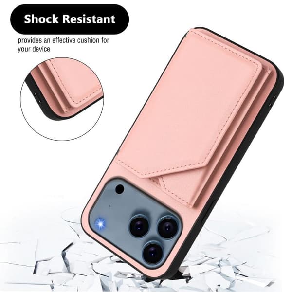 iPhone 18 Pro Max / iPhone 17 Pro Max Skal med Fyra Kortfack och Handledsrem Rosa