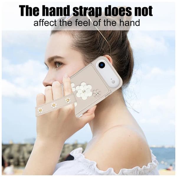 iPhone 17 Air Skal läderfodral med blommönster Vit
