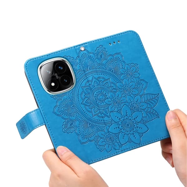 Redmi Note 14 Pro 5G / Note 14 Pro+ 5G - Läderfodral med Sju Blommor Prägling Blå