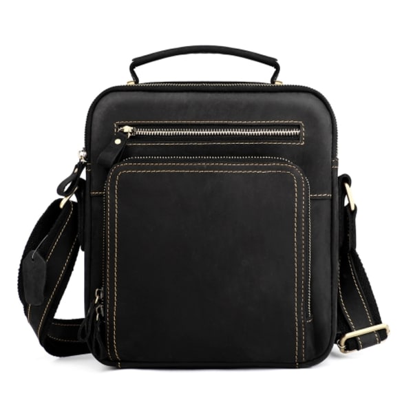 6050 Crazy Horse Textur Äkta Läder Crossbody Väska för Män Svart