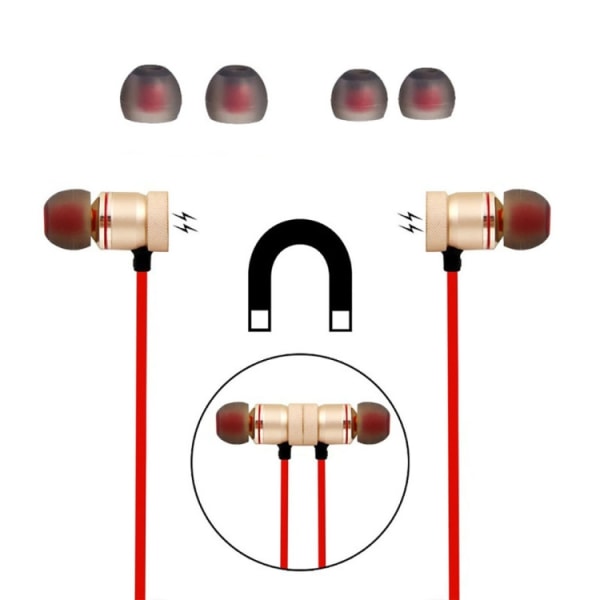 MoreBlue S07 Trådlösa Bluetooth-hörlurar i metall med magnetisk stereo bas, sladdlösa sporthörlurar med mikrofon Guld