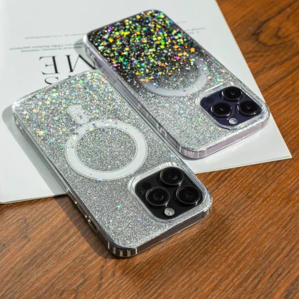 iPhone 16 Pro Max Gradient Glitter Stjärnig MagSafe Skal Gradient lila