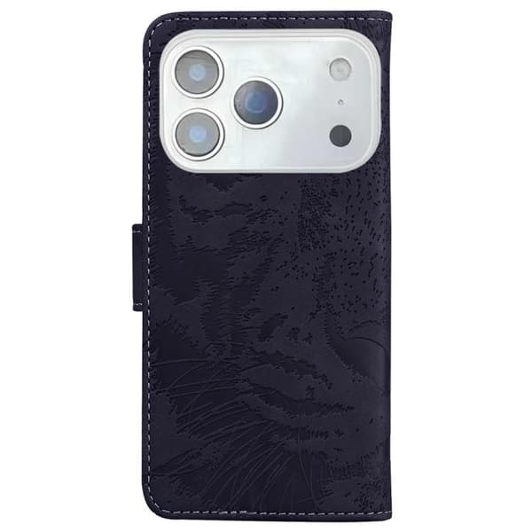 iPhone 18 Pro Max / iPhone 17 Pro Max Skal läderfodral med tigerprägling Svart
