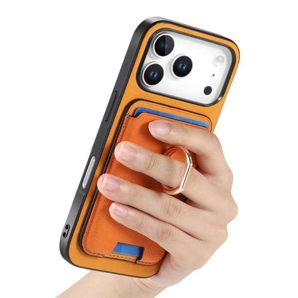 iPhone 18 Pro Max / iPhone 17 Pro Max Retro Cross Läder Kortväska MagSafe Skal Gul