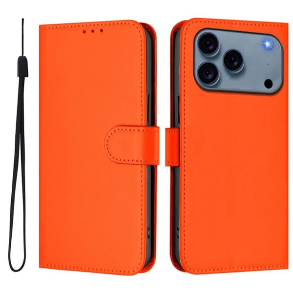 iPhone 18 Pro Max / iPhone 17 Pro Max Skal Läderfodral - Solid Färg med Lanyard Orange