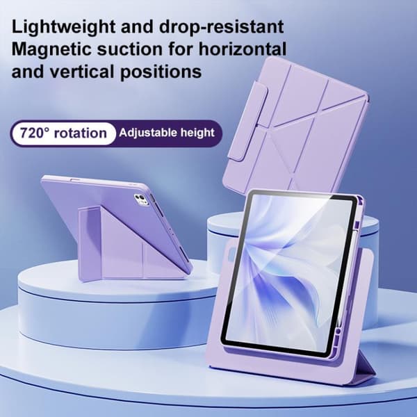 iPad Pro 11 2024 - Stressavlastande Rotationsbart Y-Fold Läderfodral Blå