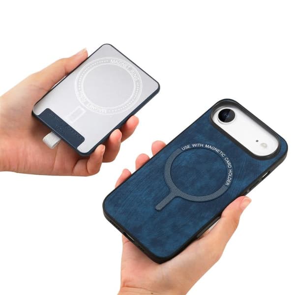iPhone 17 Air Skal läderfodral Retro Delbart Magnetiskt Kortfack Blå