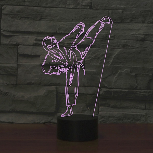 Svart bas kreativ 3D LED dekorativ nattlampa, 16 färger fjärrkontroll, mönster: Karate