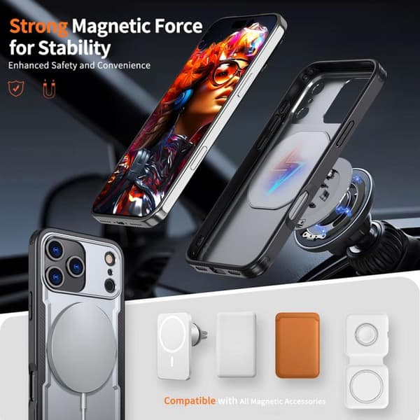 iPhone 18 Pro Max / iPhone 17 Pro Max Skal med Metall 360 Graders Rotation och MagSafe Grå