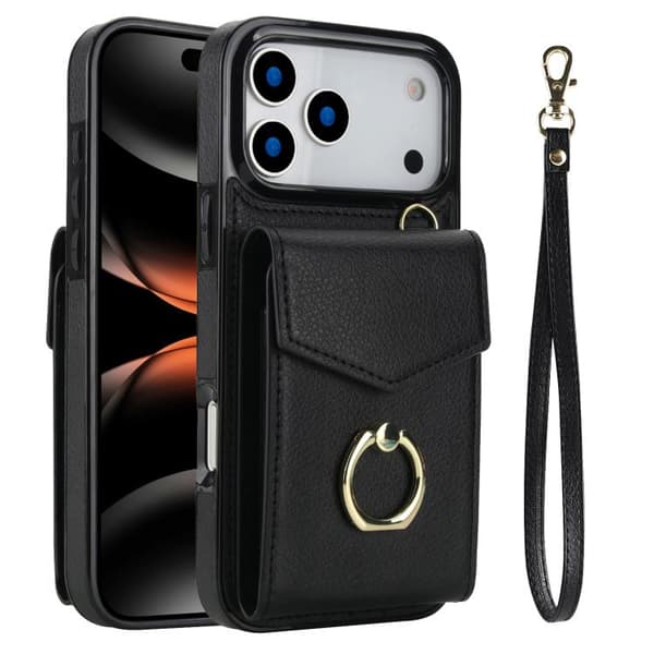 iPhone 18 Pro / iPhone 17 Pro Skal med Ringhållare och RFID-kortfack Svart