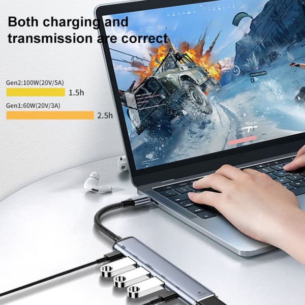 Y004 6-i-1 USB-C/Typ-C till HDMI + USB 3.1 + Dubbel USB 2.0 + Dubbel USB-C/Typ-C Multifunktionell Adapter