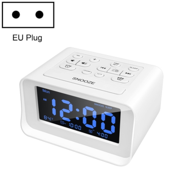 LED Digital Väggklocka för Sovrum med USB-laddningsport Klockradio Temperatur Elektronisk Plattformsklocka, Specifikation: EU-kontakt (Vit)
