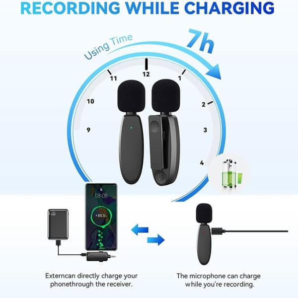 One by Two 3 i 1 Mini Trådlösa Lavalier Mikrofoner för iPhone / Android / Kamera med Brusreduceringsfunktion