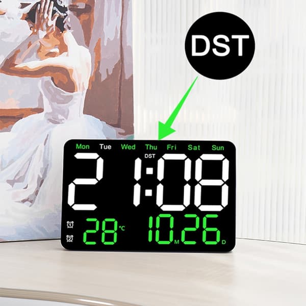 Multifunktionell LED-väggklocka med digital display, tyst väckarklocka för vardagsrum, färg: Blå