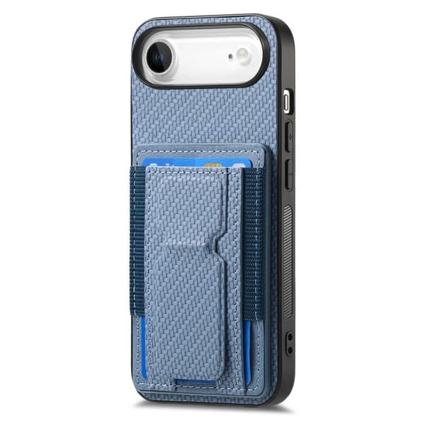 iPhone 17 Air Skal - kolfiber med vikbar ställning och elastisk kortficka Blå
