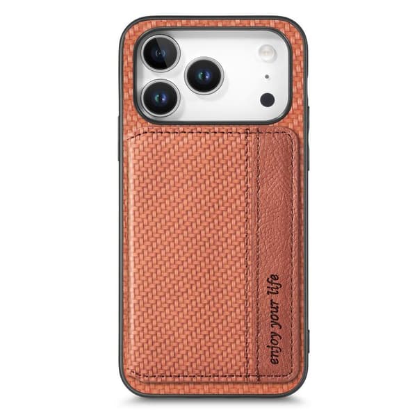 iPhone 18 Pro / iPhone 17 Pro Skal - kolfiber med magnetisk kortplånbok och RFID-skydd Brun