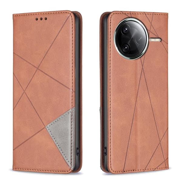 Redmi K80 / K80 Pro - Magnetiskt Läderfodral med Rhombus Textur Brun