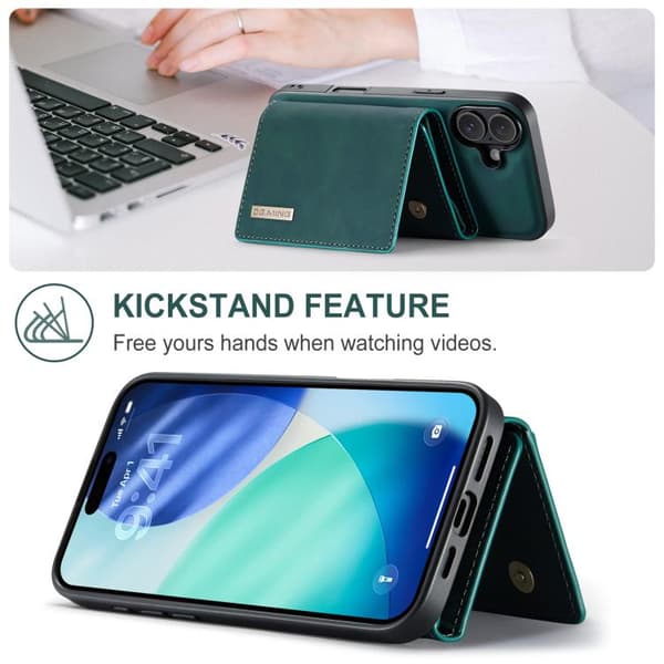 iPhone 17 Skal läderfodral DG.MING M1 Series 3-Fold Multi Card Wallet Grön