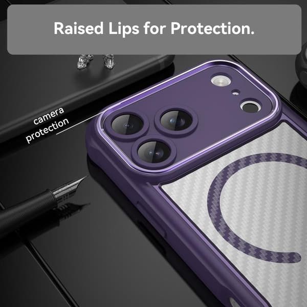 iPhone 18 Pro Max / iPhone 17 Pro Max Skal - kolfibertextur med MagSafe, genomskinlig Purpur