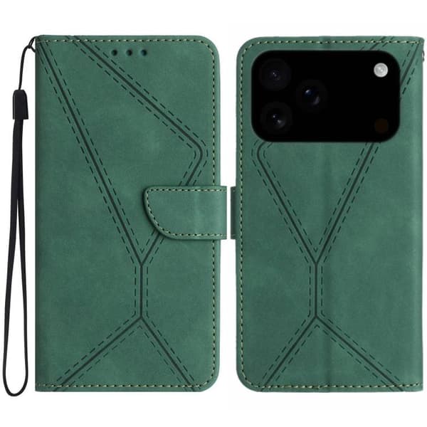 iPhone 18 Pro Max / iPhone 17 Pro Max Skal läderfodral med broderad präglad design Grön