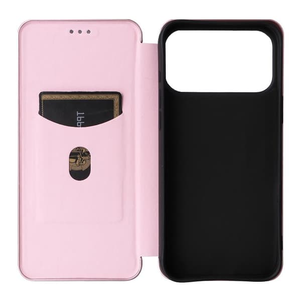 iPhone 18 Pro Max / iPhone 17 Pro Max Skal läderfodral med kolfibertextur Rosa