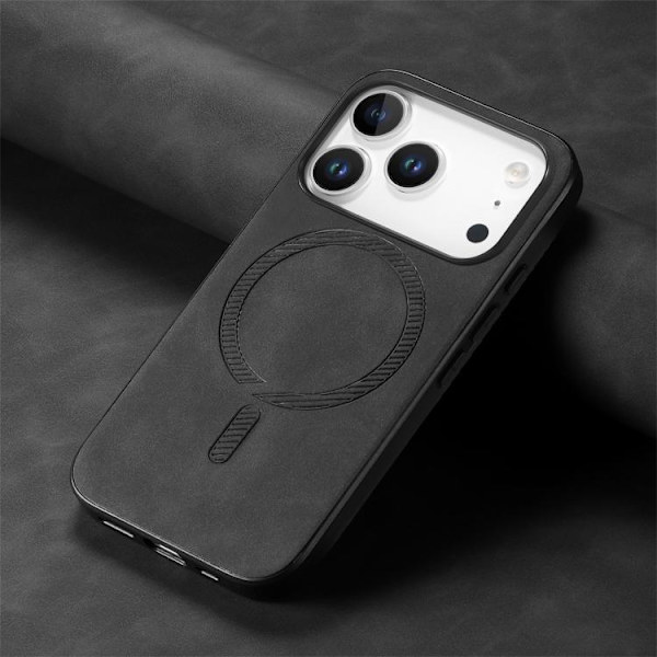 iPhone 17 Pro Max Skal - Solid Color Retro Magsafe PU Svart