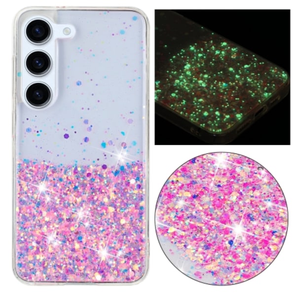 Samsung Galaxy S23 5G Skal Transparent Ram Noctilucent Glitter Pulver TPU Rosa
