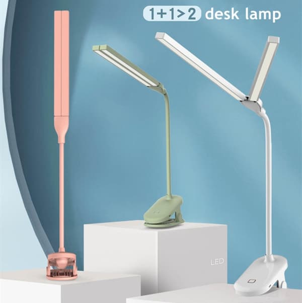 TD5 Dubbel bordslampa med USB-skrivbordsklämma, stil: Plug-in-version (vit)