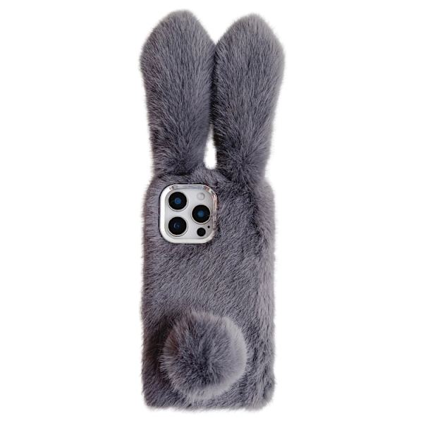 iPhone 16 Pro Solid Color Plush Rabbit TPU Skal Grå