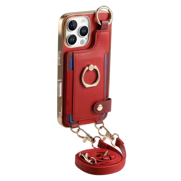 iPhone 16 Pro Max Skal med Mode Ring och Hängslinga Röd