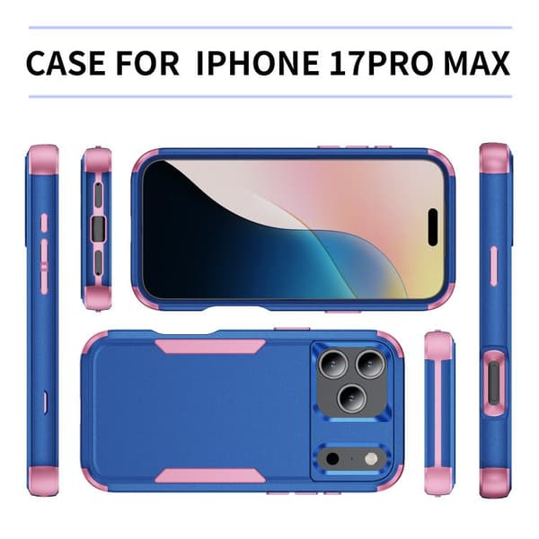 iPhone 18 Pro / iPhone 17 Pro Skal - Stötabsorberande TPU + PC Kungsblå + Rosa