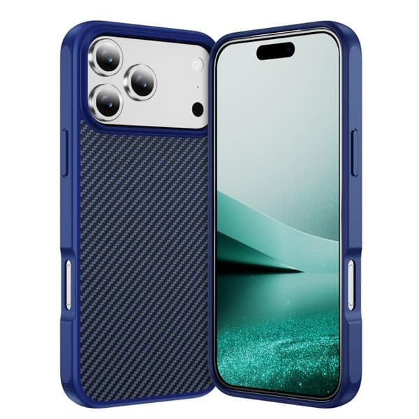iPhone 18 Pro / iPhone 17 Pro Skal - kolfibertextur med akryl TPU-finish Blå