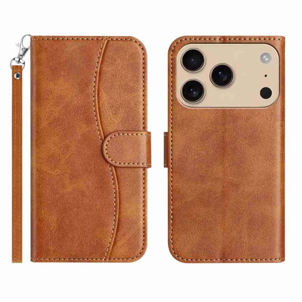 iPhone 18 Pro Max / iPhone 17 Pro Max Skal läderfodral - dubbelvikt S-form Brun
