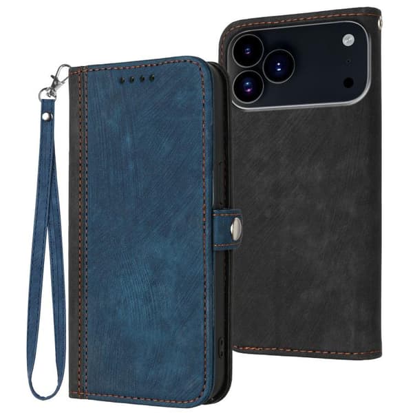 iPhone 18 Pro / iPhone 17 Pro Skal läderfodral med sidobuckle och dubbelvikts handrem Kunglig